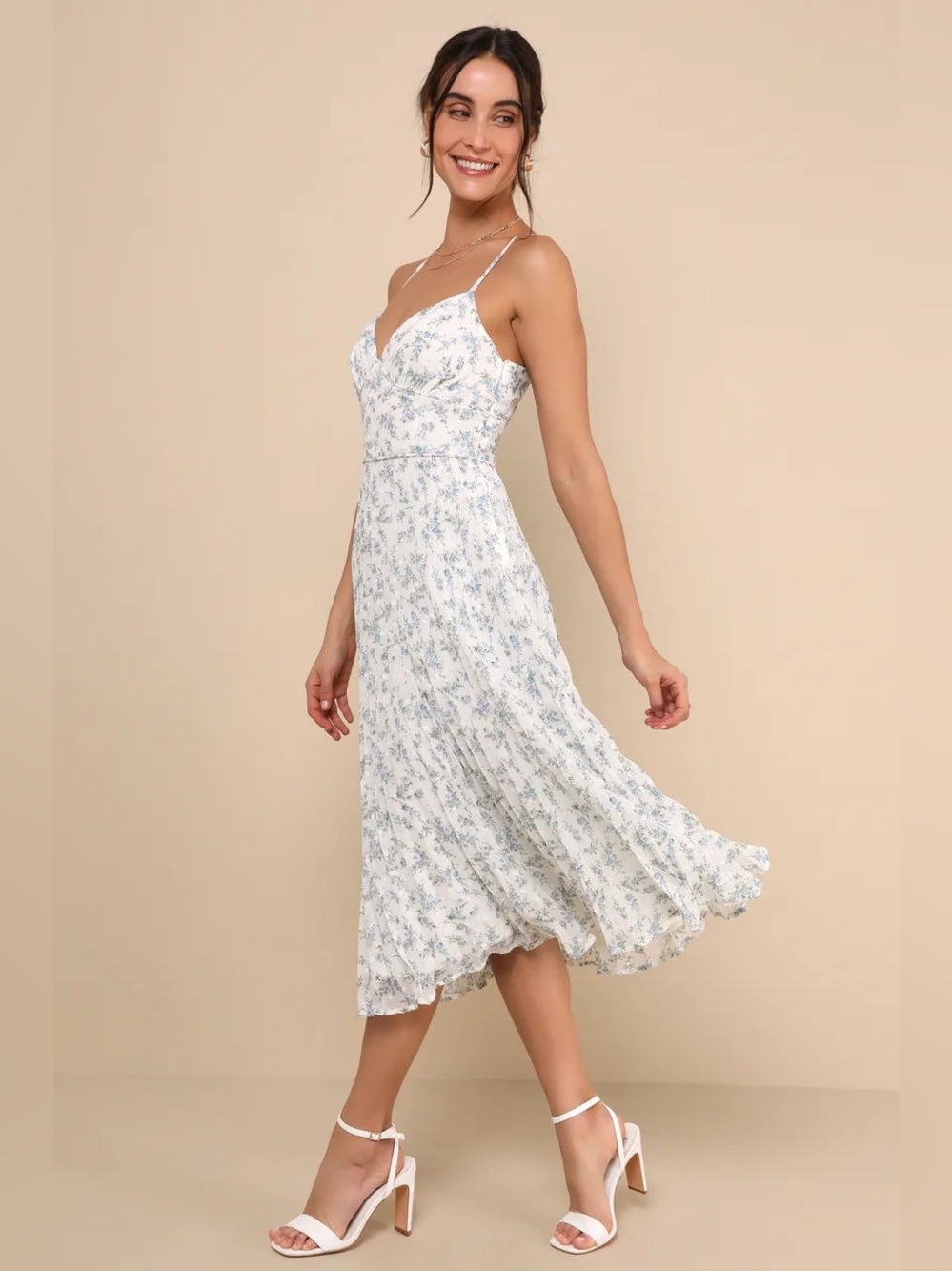 LULUS Darling Favorite Floral Pleated Midi Dress